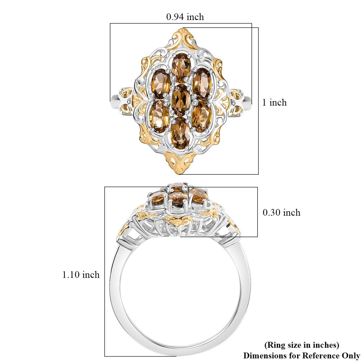 Golden Turkizite  Cluster Ring in Rhodium Overlay Sterling Silver 1.75 ctw image number 5