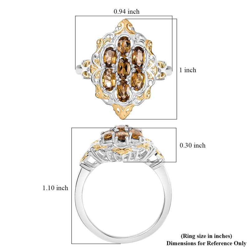 D'Joy Premium Golden Turkizite 1.85 ctw Filigree Cluster Ring in 18K Vermeil YG and Rhodium Over Sterling Silver (Size 10.0)
