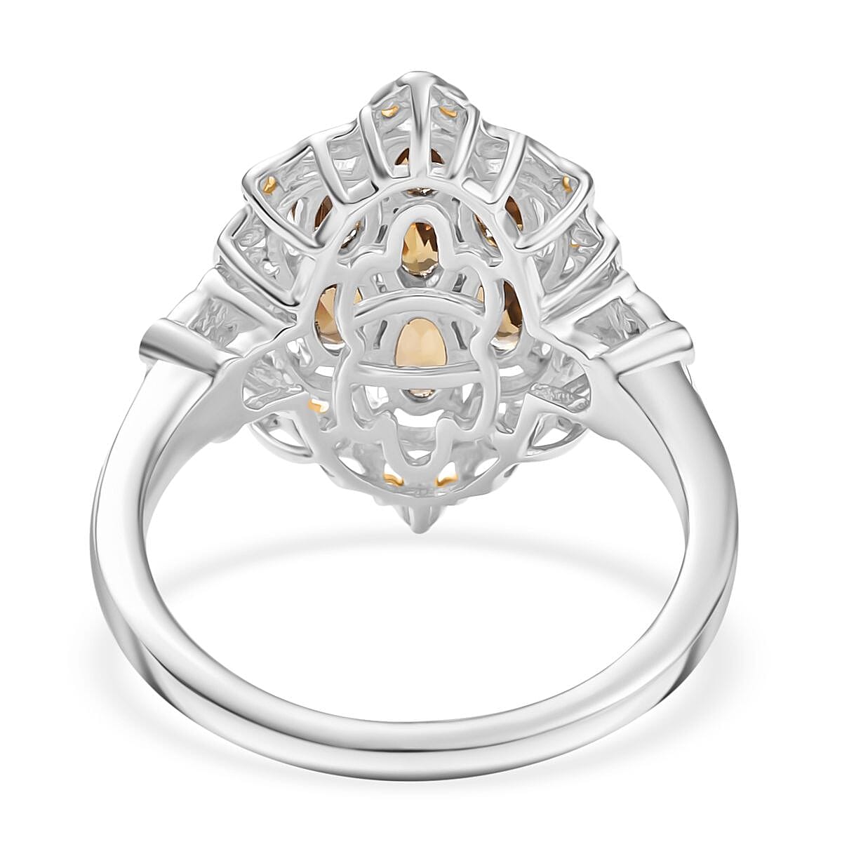 D'Joy Premium Golden Turkizite 1.85 ctw Filigree Cluster Ring in 18K Vermeil YG and Rhodium Over Sterling Silver (Size 6.0)