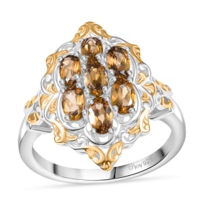 D'Joy Premium Golden Turkizite 1.85 ctw Filigree Cluster Ring in 18K Vermeil YG and Rhodium Over Sterling Silver (Size 8.0)