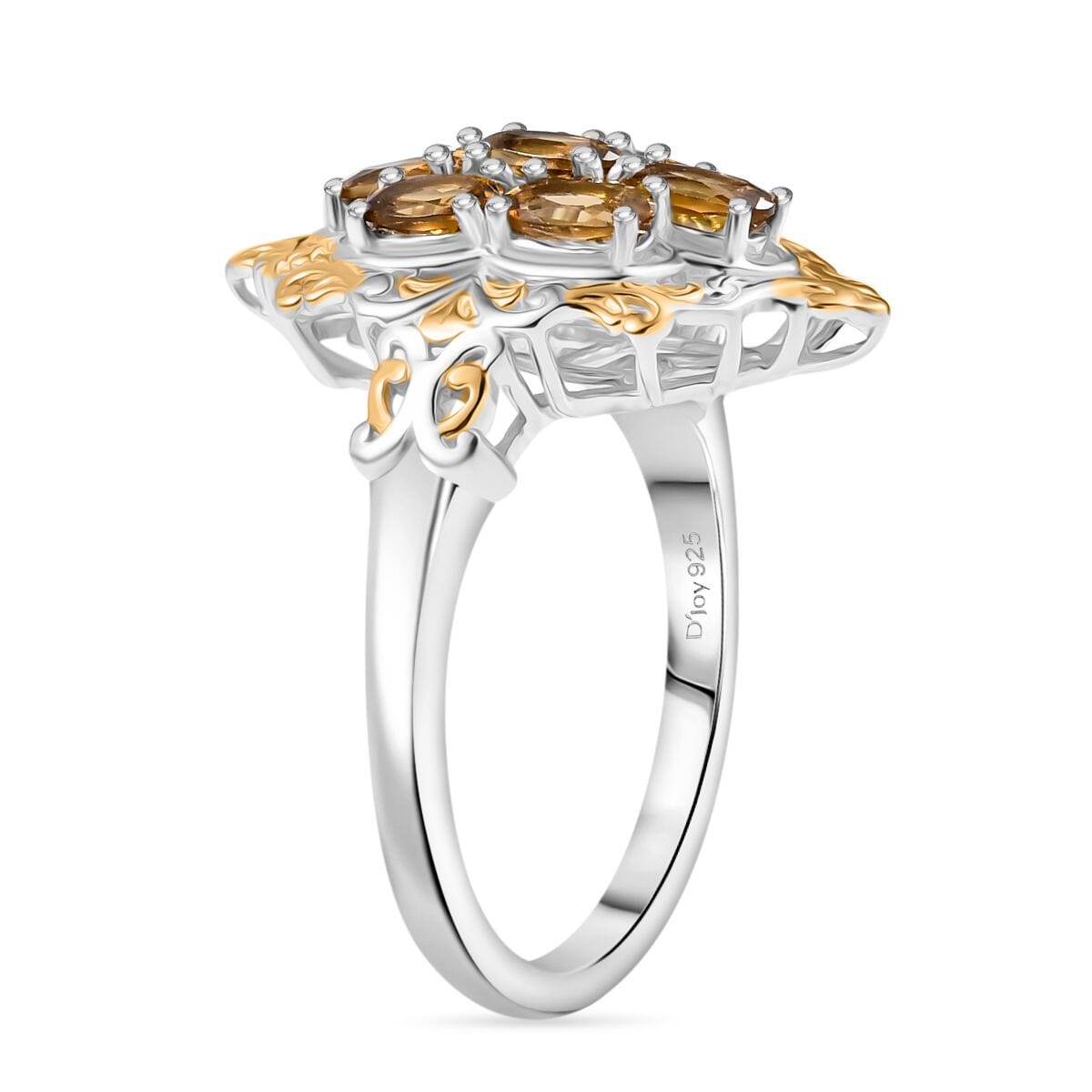 D'Joy Premium Golden Turkizite 1.85 ctw Filigree Cluster Ring in 18K Vermeil YG and Rhodium Over Sterling Silver (Size 8.0) image number 3