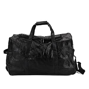 Black Patchwork Sheep Leather Travel Bag with Wheels
