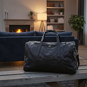 Black Patchwork Sheep Leather Travel Bag with Wheels