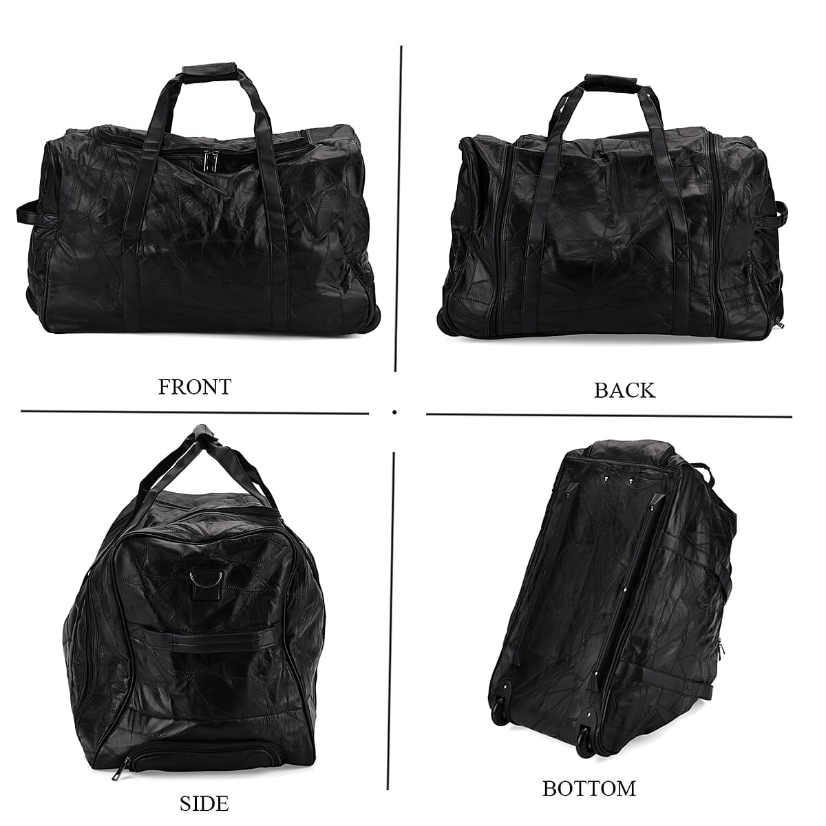 Black Patchwork Sheep Leather Travel Bag with Wheels image number 4