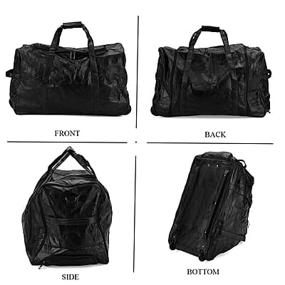 Black Patchwork Sheep Leather Travel Bag with Wheels