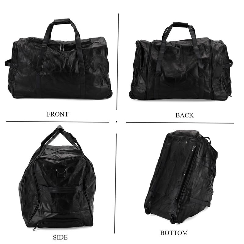 Black Patchwork Sheep Leather Travel Bag with Wheels