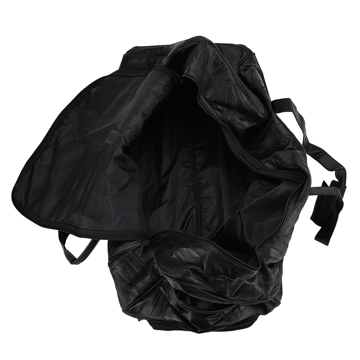 Black Patchwork Sheep Leather Travel Bag with Wheels image number 5