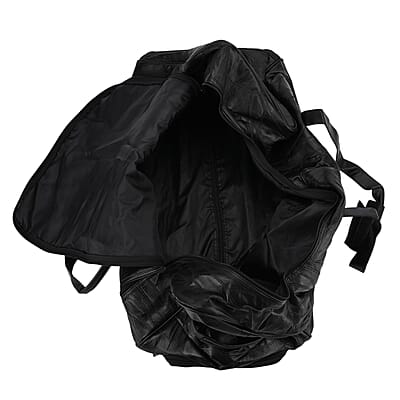 Black Patchwork Sheep Leather Travel Bag with Wheels