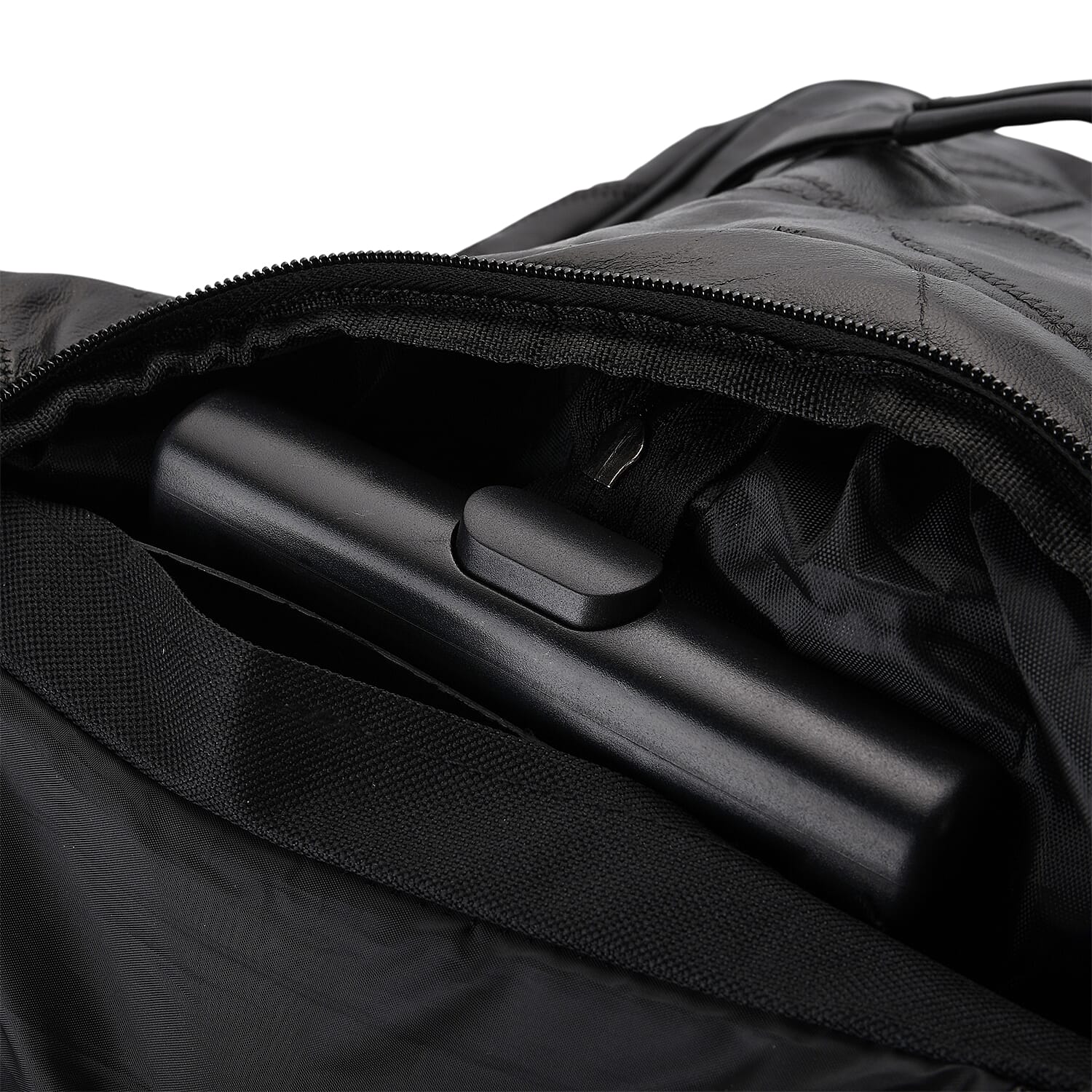 Black Patchwork Sheep Leather Travel Bag with Wheels