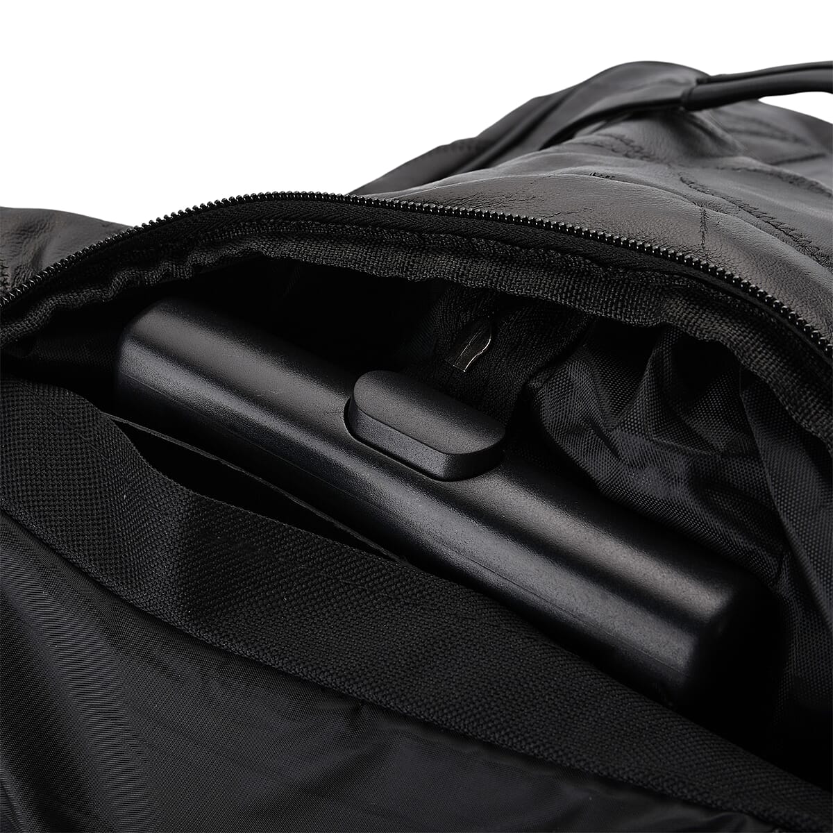 Black Patchwork Sheep Leather Travel Bag with Wheels image number 6