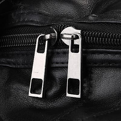 Black Patchwork Sheep Leather Travel Bag with Wheels