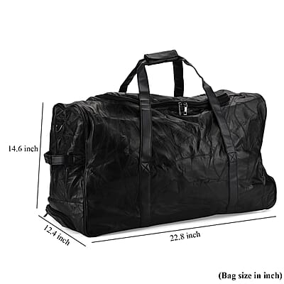 Black Patchwork Sheep Leather Travel Bag with Wheels