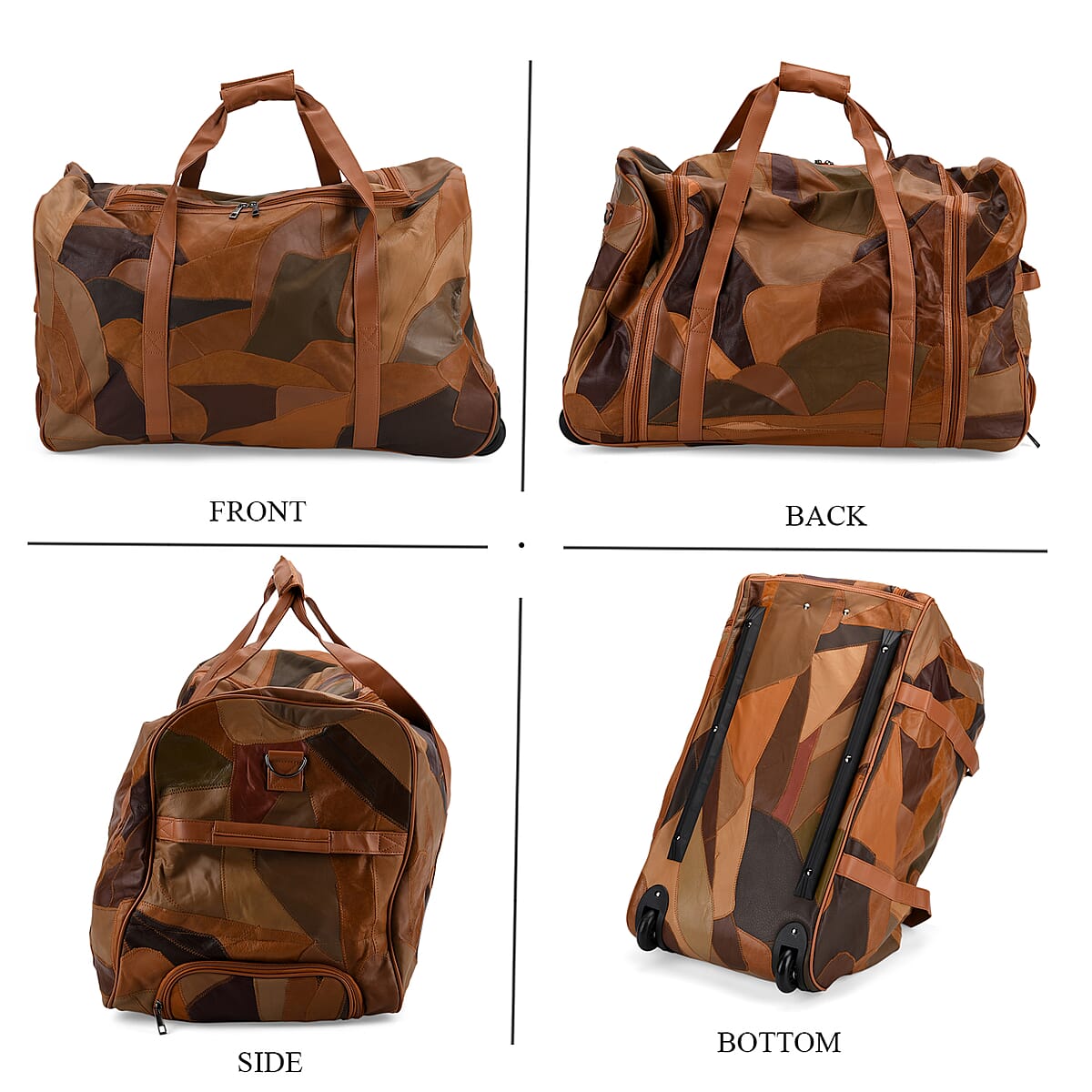 Multi Color Patchwork Sheep Leather Travel Bag with Wheels image number 4