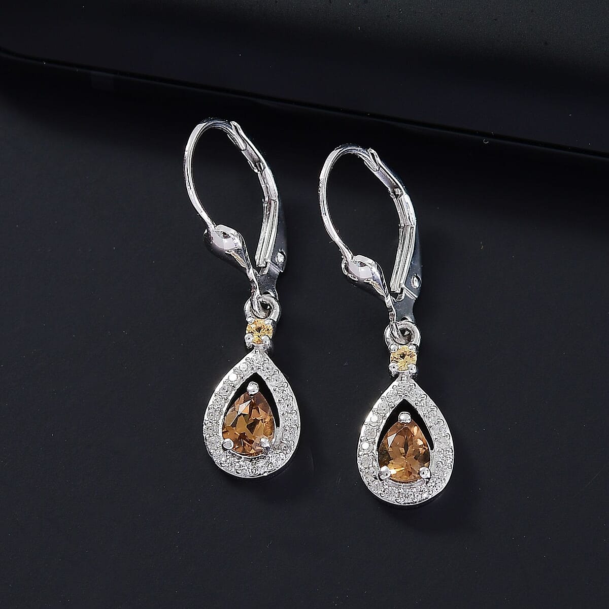 D'Joy Premium Golden Turkizite and Multi Gemstone 1.15 ctw Lever Back Drop Earrings in Rhodium Over Sterling Silver image number 1