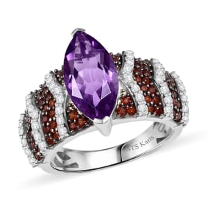 Karis Moroccan Rose and Multi Gemstone 3.80 ctw Celestial Elegance Ring in Platinum Bond (Size 7.0)