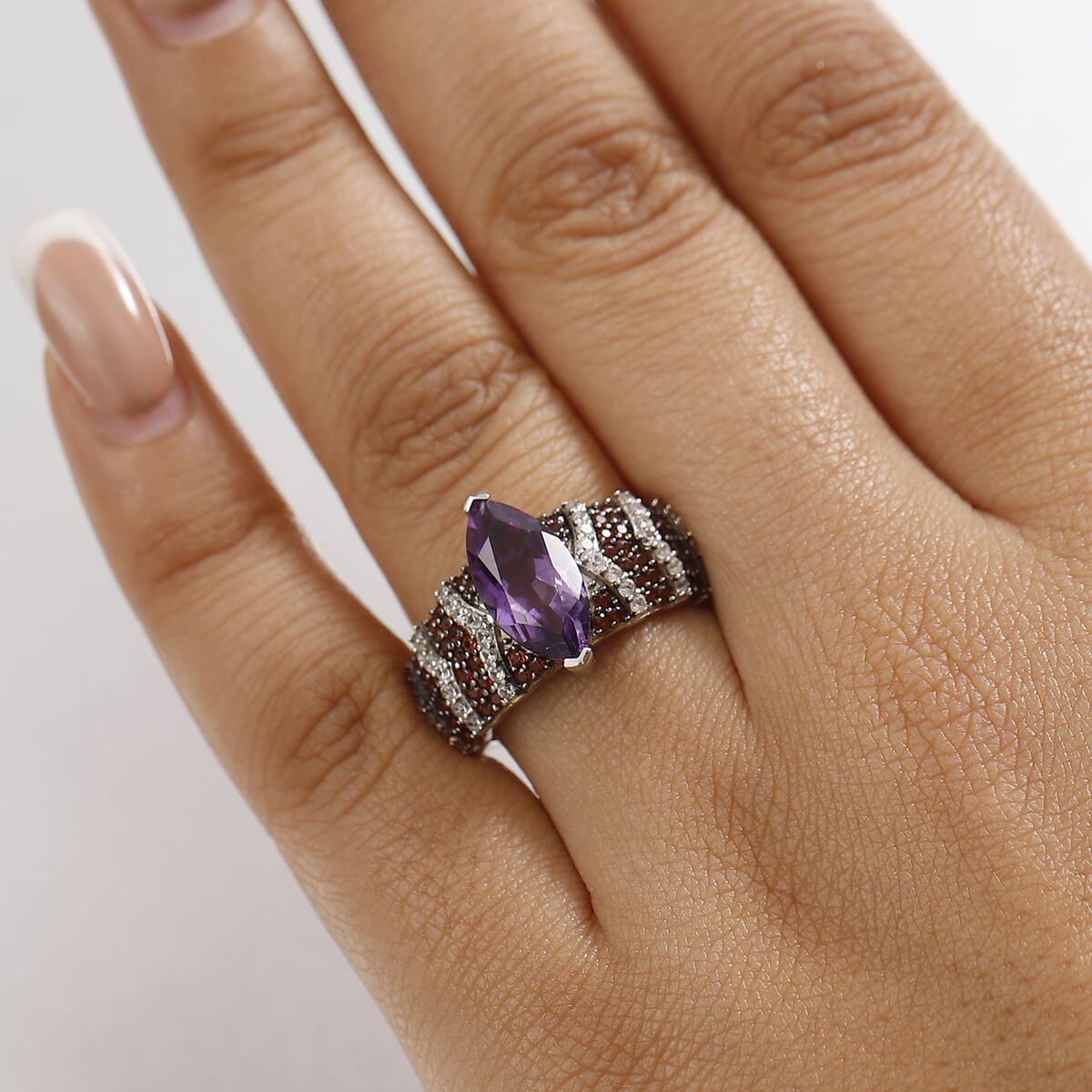 Karis Moroccan Rose and Multi Gemstone 3.80 ctw Celestial Elegance Ring in Platinum Bond (Size 8.0) image number 2