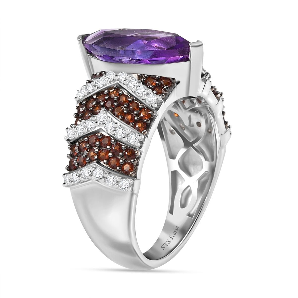 Karis Moroccan Rose and Multi Gemstone 3.80 ctw Celestial Elegance Ring in Platinum Bond (Size 8.0) image number 3