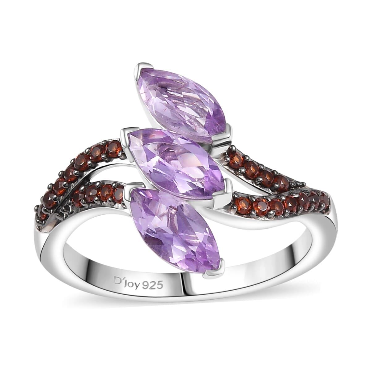 D'Joy Moroccan Rose and Mozambique Garnet 1.70 ctw Trinity Twilight Ring in Platinum Over Sterling Silver (Size 10.0) image number 0
