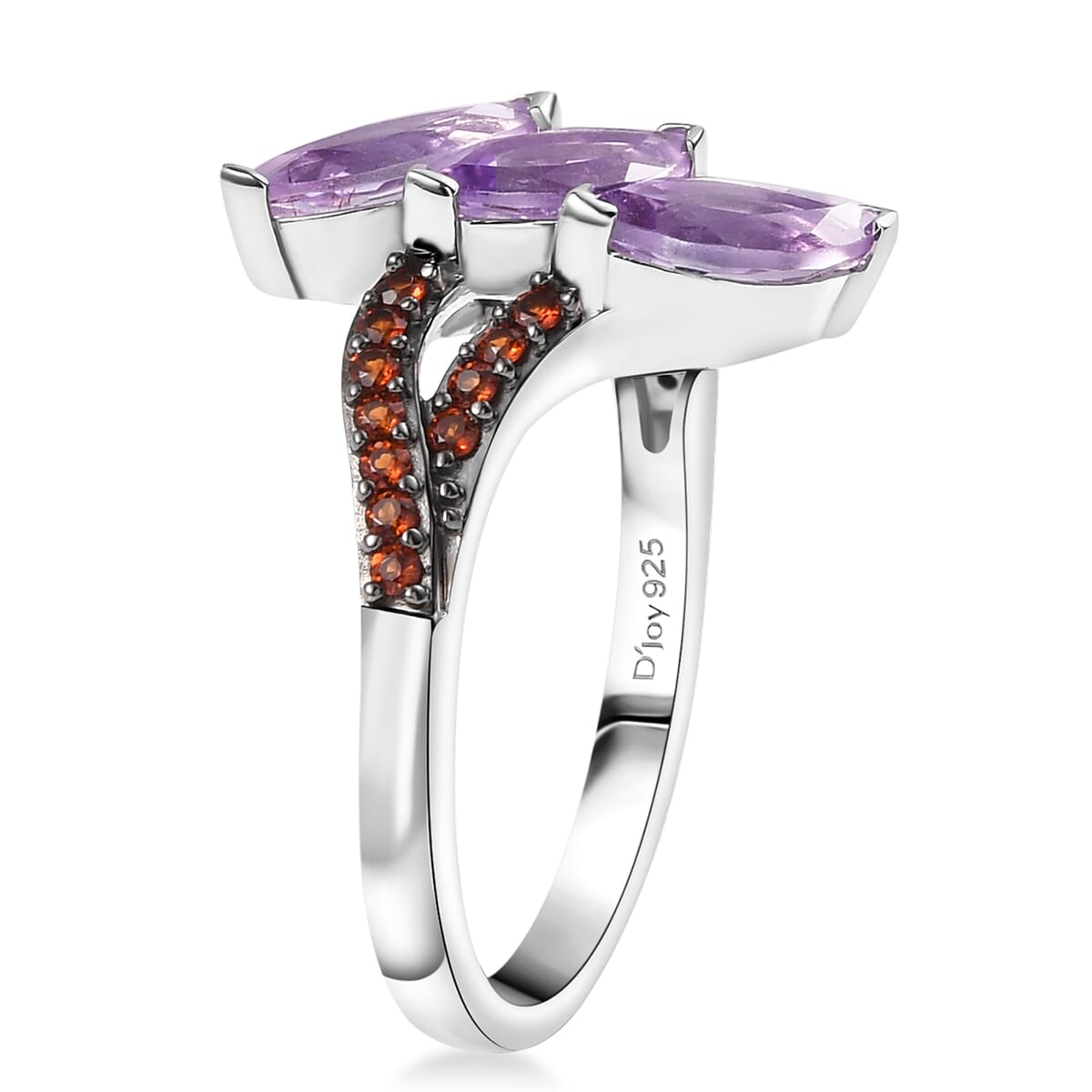 D'Joy Moroccan Rose and Mozambique Garnet 1.70 ctw Trinity Twilight Ring in Platinum Over Sterling Silver (Size 10.0) image number 3