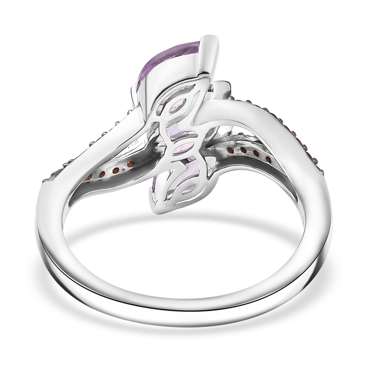 D'Joy Moroccan Rose and Mozambique Garnet 1.70 ctw Trinity Twilight Ring in Platinum Over Sterling Silver (Size 10.0) image number 4