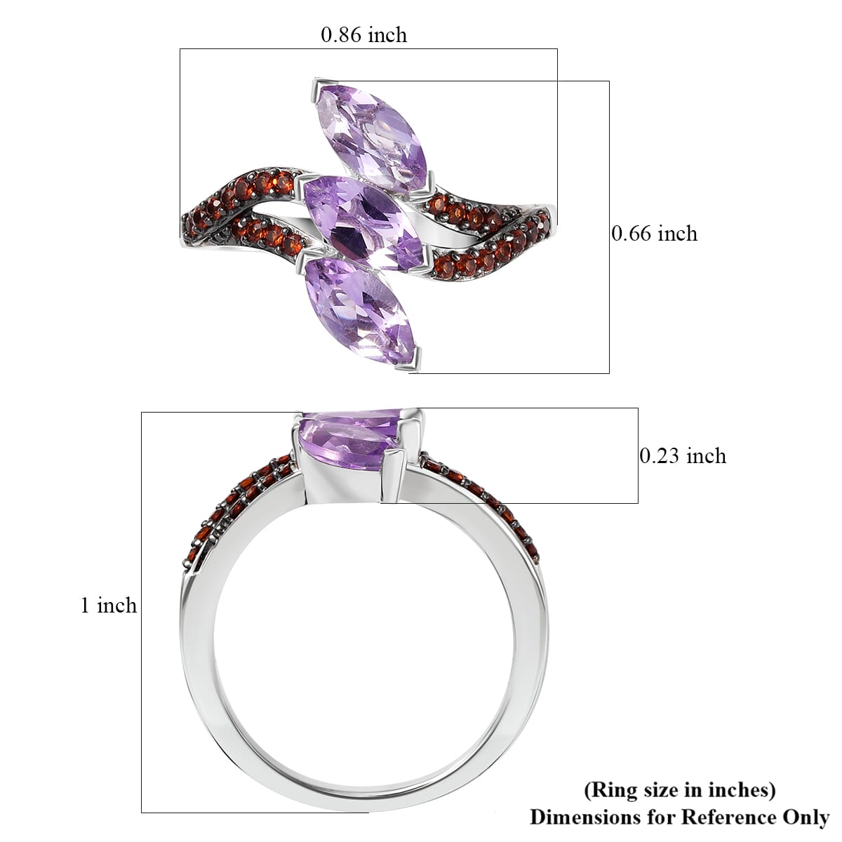 D'Joy Moroccan Rose and Mozambique Garnet 1.70 ctw Trinity Twilight Ring in Platinum Over Sterling Silver (Size 10.0) image number 5