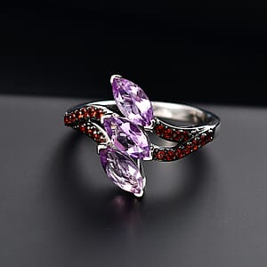 D'Joy Moroccan Rose and Mozambique Garnet 1.70 ctw Trinity Twilight Ring in Platinum Over Sterling Silver (Size 8.0)