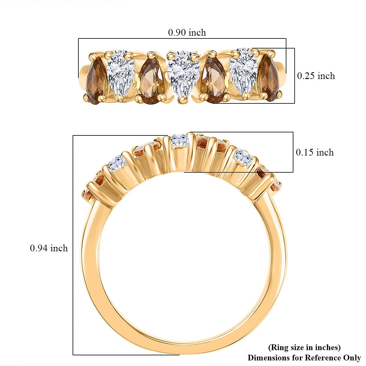 D'Joy Premium Golden Turkizite and White Topaz 1.65 ctw 7 Stone Ring in 18K Vermeil YG and Rhodium Over Sterling Silver (Size 10.0)