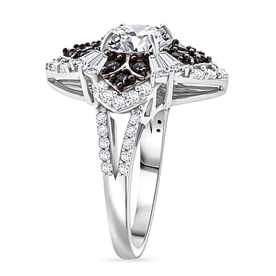 120 Faceted Moissanite and Madagascar Blue Sapphire 3.00 ctw Clover Leaf Ring in Rhodium Over Sterling Silver (Size 10.0)