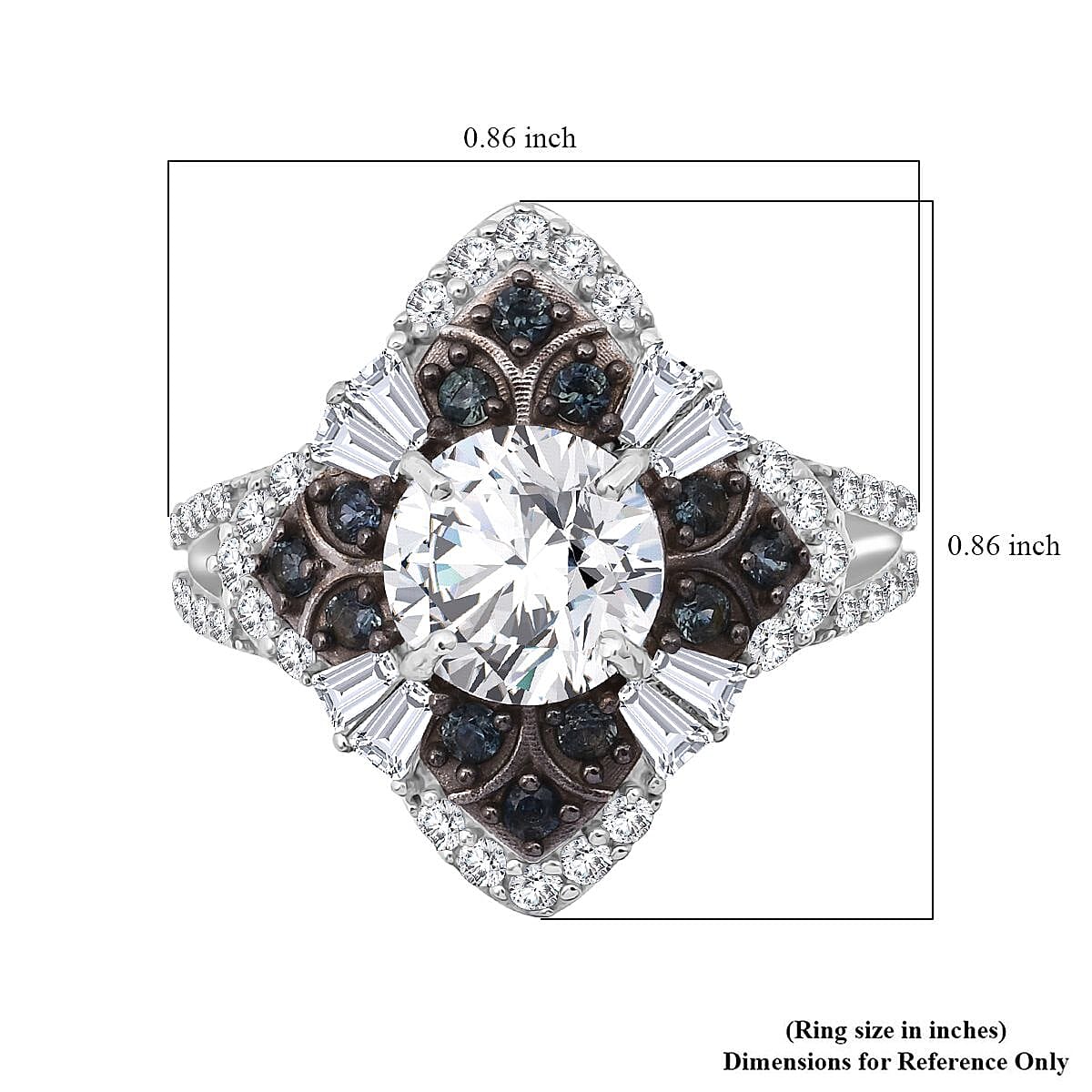 120 Faceted Moissanite and Madagascar Blue Sapphire 3.00 ctw Clover Leaf Ring in Rhodium Over Sterling Silver (Size 10.0)