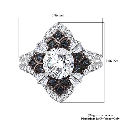 120 Faceted Moissanite and Madagascar Blue Sapphire 3.00 ctw Clover Leaf Ring in Rhodium Over Sterling Silver (Size 10.0)