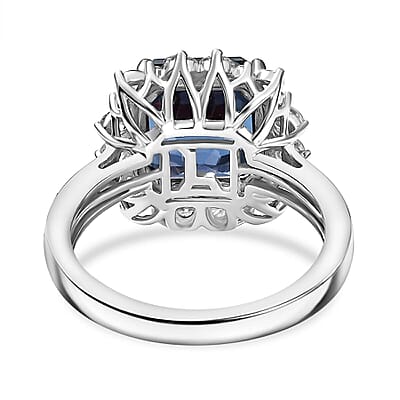 Certified & Appraised Luxuriant AAA Asscher Cut Lab Grown Alexandrite and E-F VS Lab Grown Diamond 7.04 ctw Ring in 10K White Gold (Size 10.0)