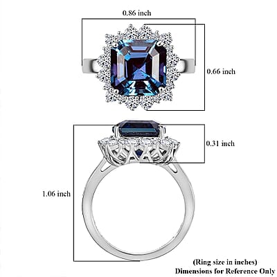 Certified & Appraised Luxuriant AAA Asscher Cut Lab Grown Alexandrite and E-F VS Lab Grown Diamond 7.04 ctw Ring in 10K White Gold (Size 10.0)