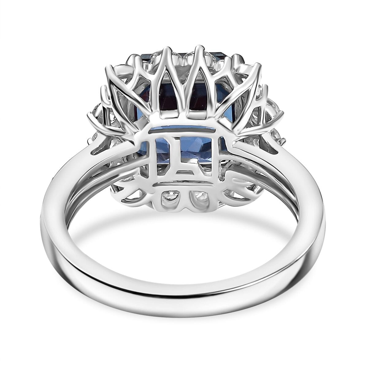 Certified & Appraised Luxuriant AAA Asscher Cut Lab Grown Alexandrite and E-F VS Lab Grown Diamond 7.04 ctw Ring in 10K White Gold (Size 8.0) image number 4
