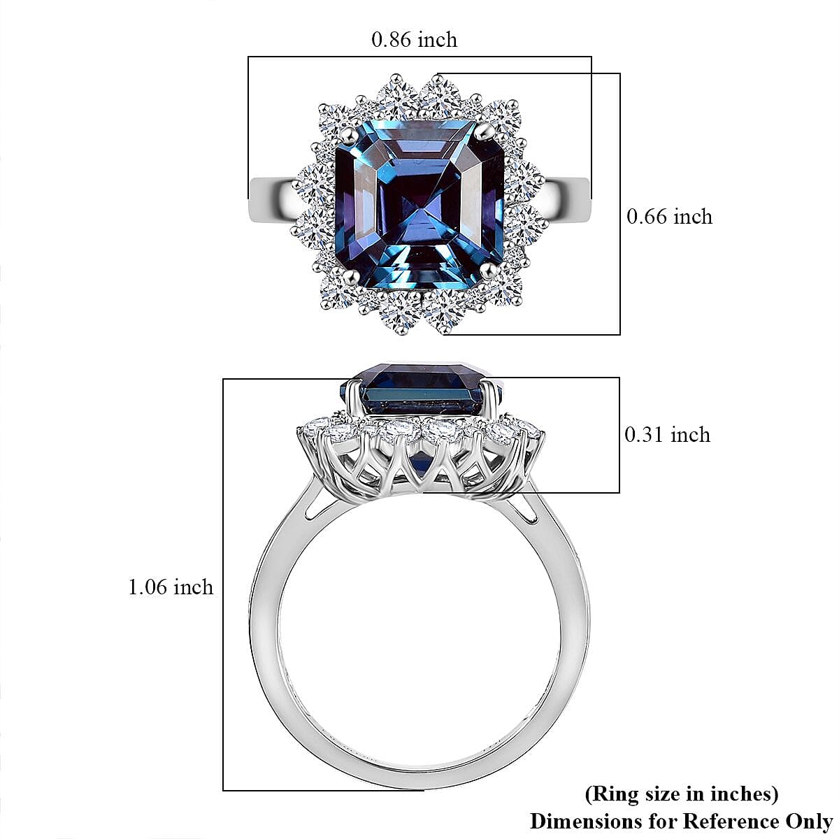 Certified & Appraised Luxuriant 10K White Gold AAA Asscher Cut Lab Grown Alexandrite, Lab Grown Diamond (E-F, VS) Ring (Size 10.0) 7.04 ctw image number 5