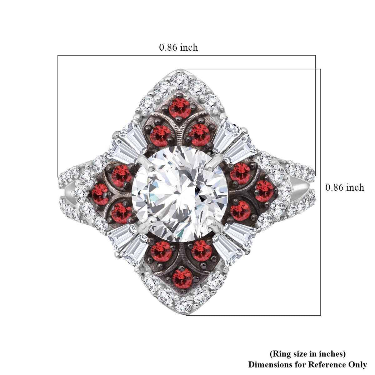 120 Faceted Moissanite and Madagascar Red Sapphire 3.00 ctw Leaf Clover Ring in Rhodium Over Sterling Silver (Size 10.0) image number 5