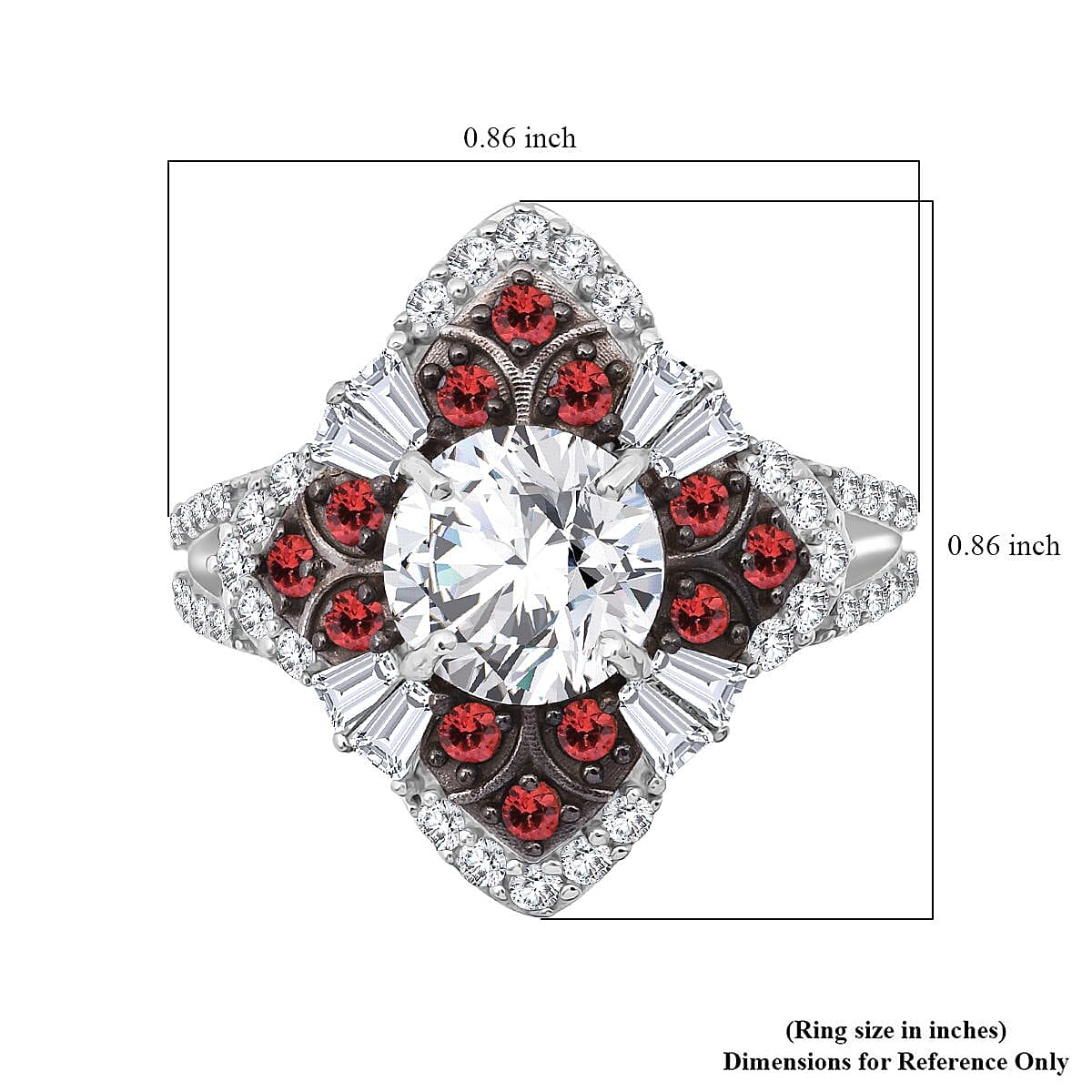 120 Faceted Moissanite and Madagascar Red Sapphire 3.00 ctw Leaf Clover Ring in Rhodium Over Sterling Silver (Size 9.0) image number 5