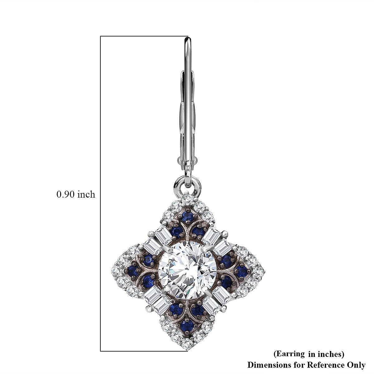 120 Faceted Moissanite and Madagascar Blue Sapphire 2.70 ctw Clover Leaf Earrings in Rhodium Over Sterling Silver