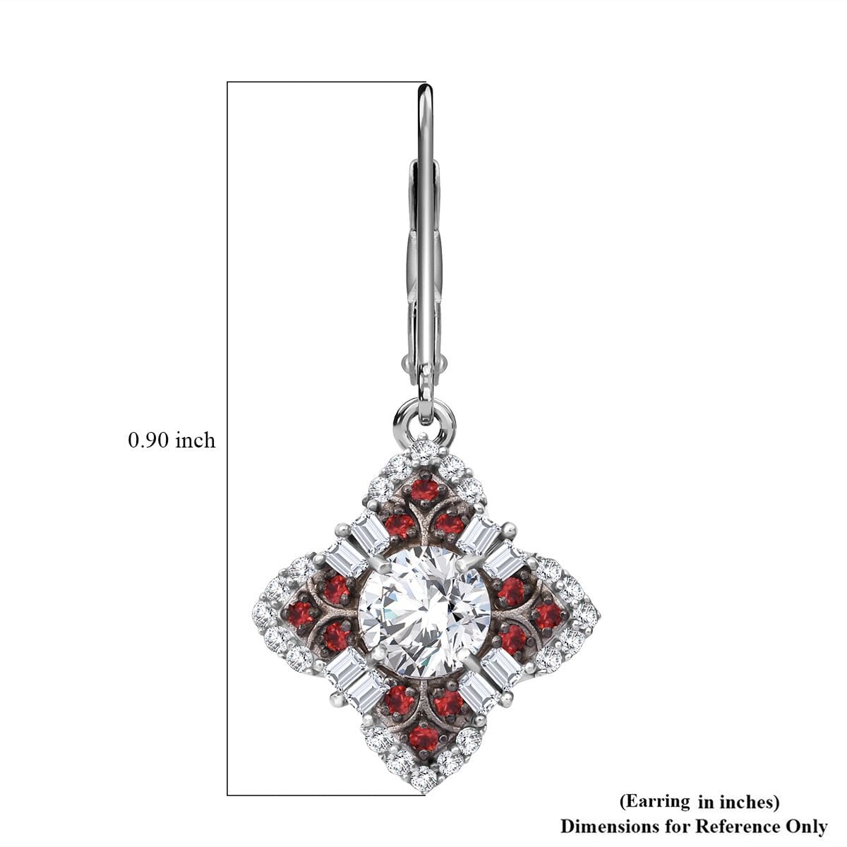 120 Faceted Moissanite and Madagascar Red Sapphire 2.70 ctw Leaf Clover Earrings in Rhodium Over Sterling Silver image number 5