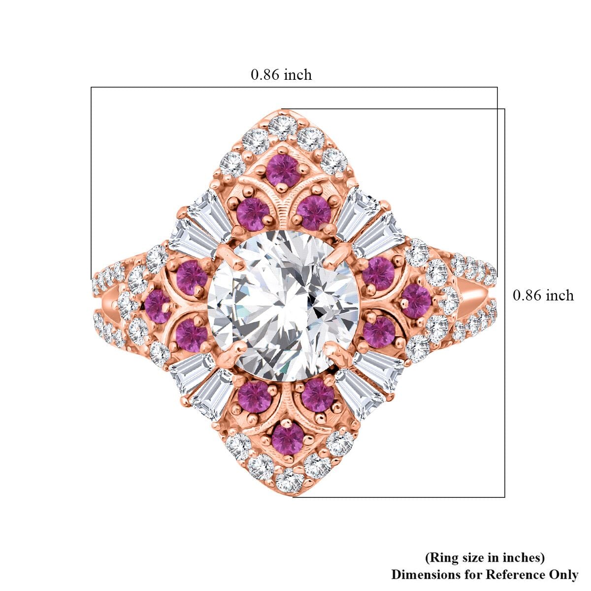 120 Faceted Moissanite and Madagascar Pink Sapphire 3.00 ctw Leaf Clover Ring in 18K Vermeil Rose Gold Over Sterling Silver (Size 10.0) image number 5