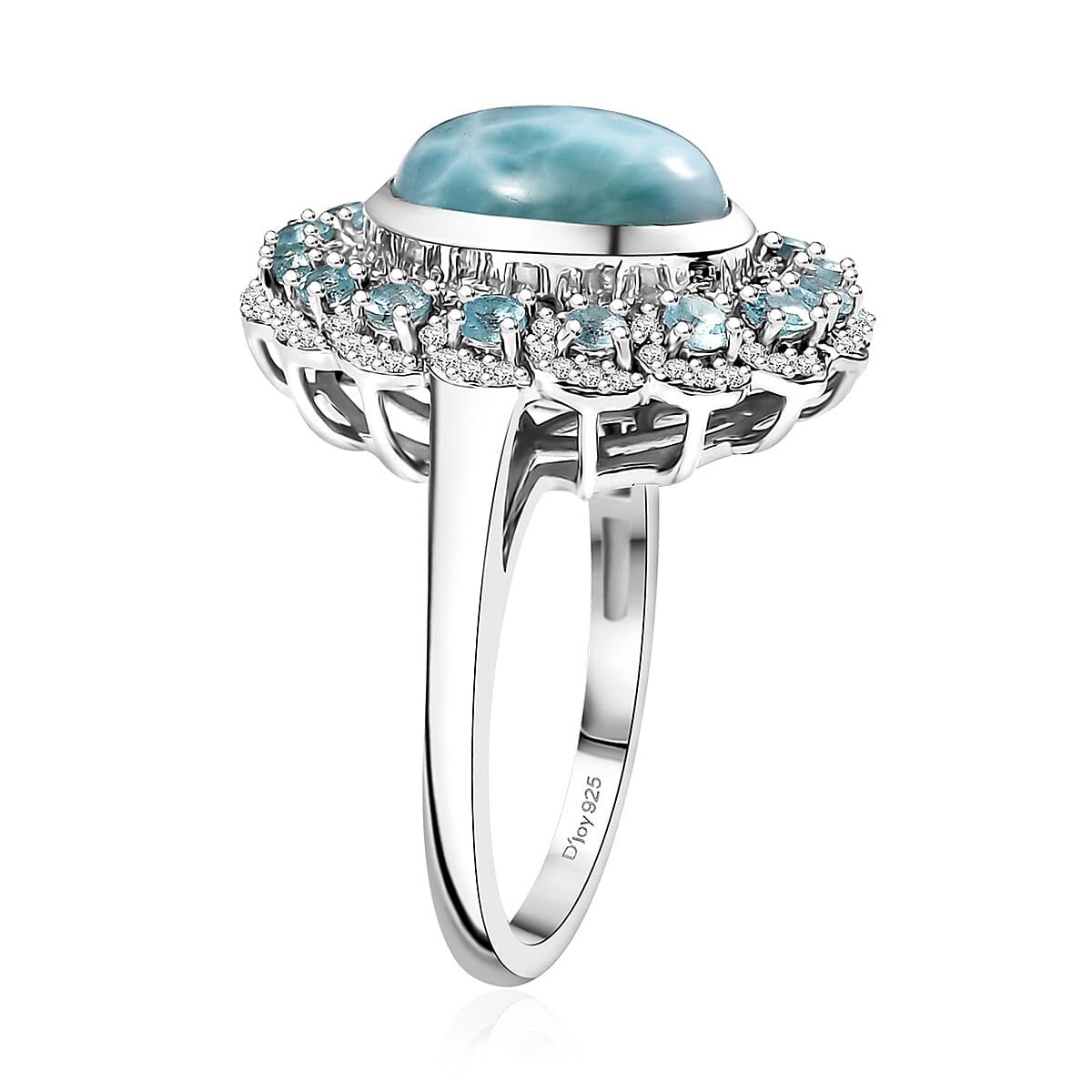 D'Joy Larimar and Multi Gemstone 5.50 ctw Ocean Empress Ring in Rhodium Over Sterling Silver (Size 6.0) image number 3