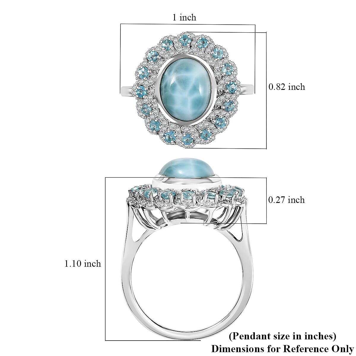 D'Joy Larimar and Multi Gemstone 5.50 ctw Ocean Empress Ring in Rhodium Over Sterling Silver (Size 6.0) image number 5