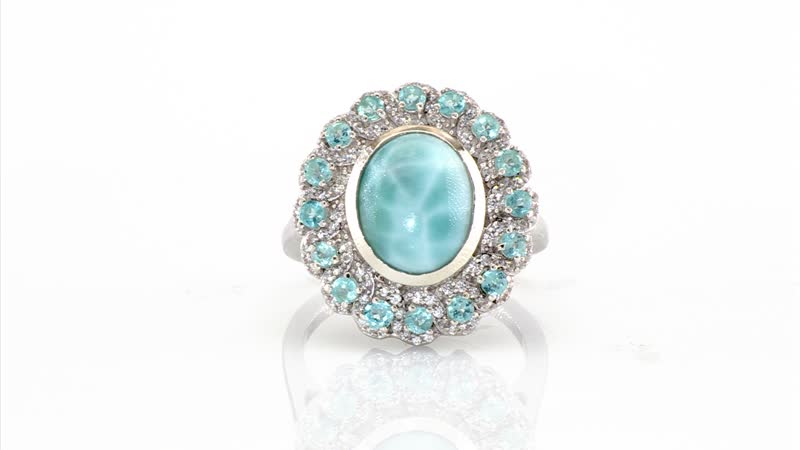 Larimar, Multi Gemstone Ring in Rhodium Over Sterling Silver (Size 10.0) 5.50 ctw
