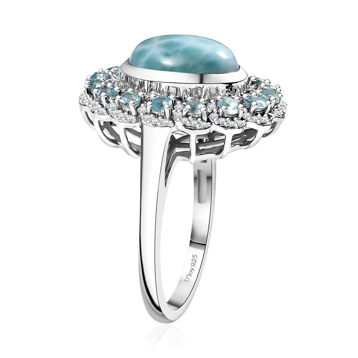D'Joy Larimar and Multi Gemstone 5.50 ctw Ocean Empress Ring in Rhodium Over Sterling Silver (Size 7.0) image number 3