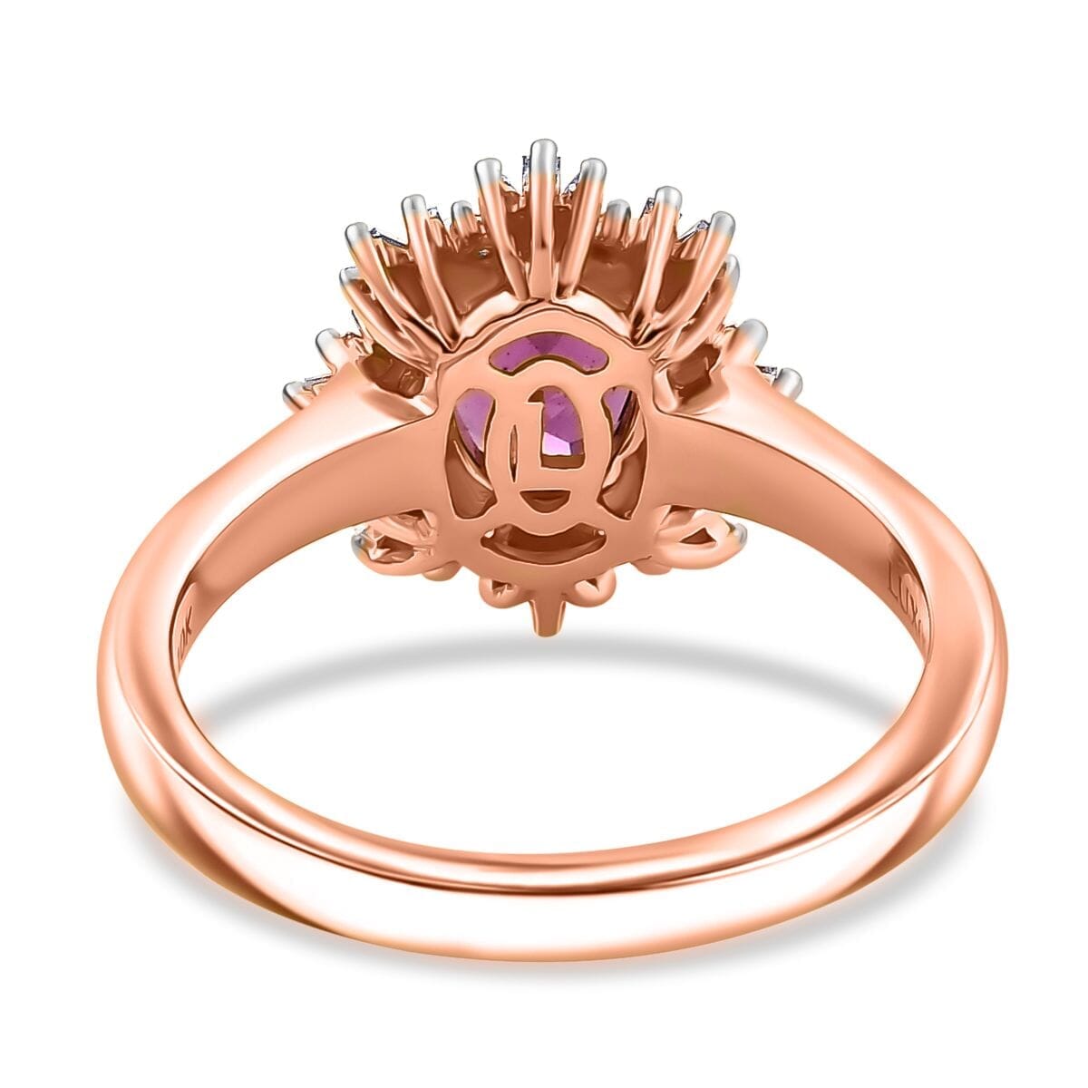 Luxoro AAA Radiant Ember Garnet and G-H I2 Diamond 1.70 ctw Snowflake Ring in 10K Rose Gold (Size 10.5) image number 4