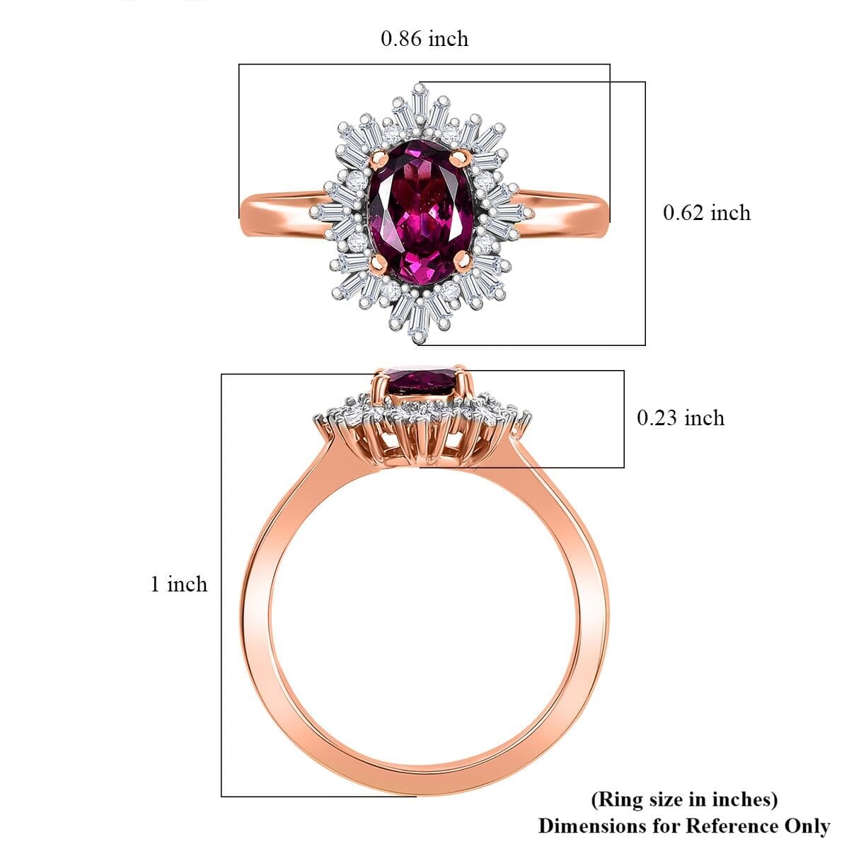 Luxoro AAA Radiant Ember Garnet and G-H I2 Diamond 1.70 ctw Snowflake Ring in 10K Rose Gold (Size 10.5) image number 5