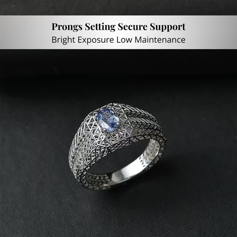 Premium Ceylon Blue Sapphire 1.00 ctw Mens Ring in 10K White Gold (Size 10.0)