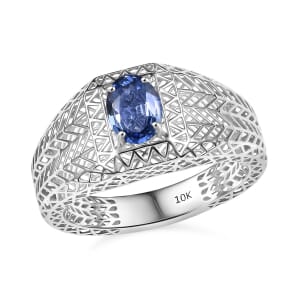 Mirage Collection Premium Ceylon Blue Sapphire 1.00 ctw Mens Ring in 10K White Gold (Size 11.0)