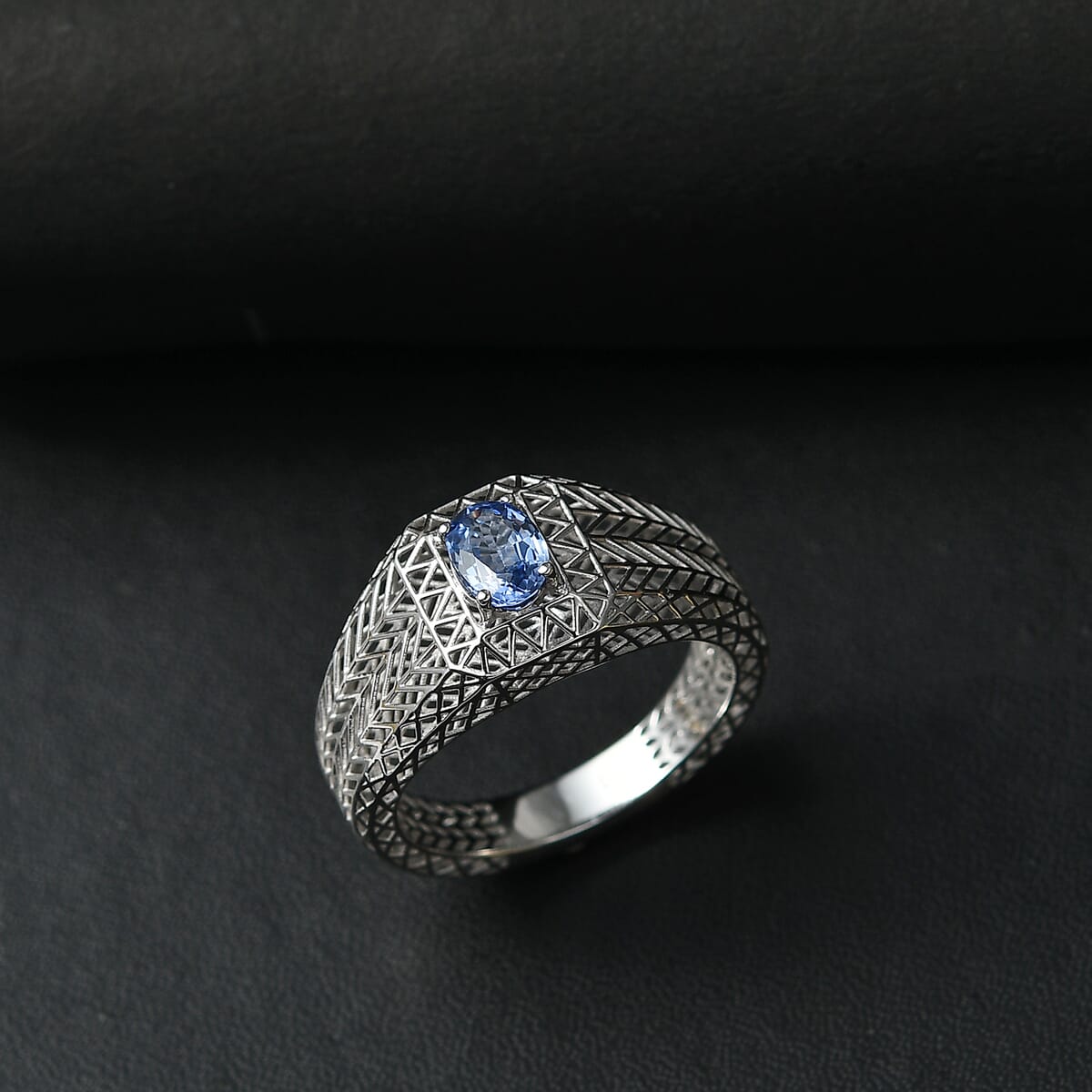 Mirage Collection Premium Ceylon Blue Sapphire 1.00 ctw Mens Ring in 10K White Gold (Size 12.0) image number 1