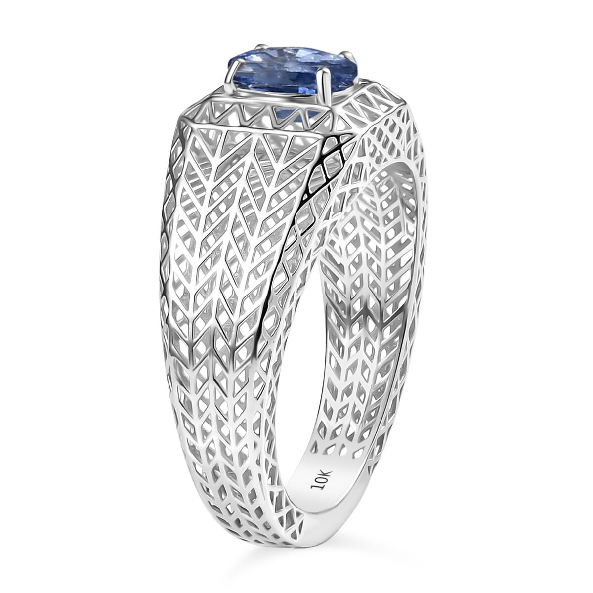 Mirage Collection Premium Ceylon Blue Sapphire 1.00 ctw Mens Ring in 10K White Gold (Size 12.0) image number 3