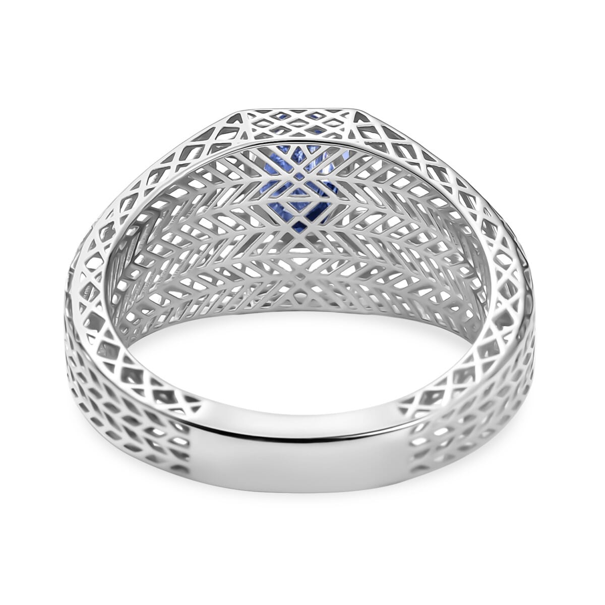 Mirage Collection Premium Ceylon Blue Sapphire 1.00 ctw Mens Ring in 10K White Gold (Size 12.0) image number 4